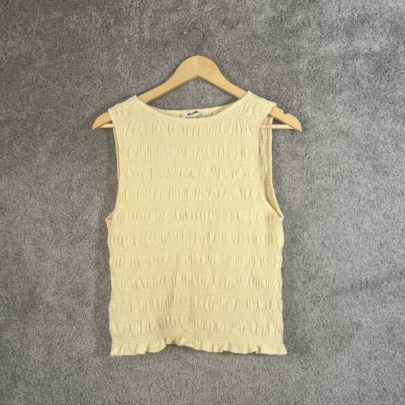 Madewell Women's Medium Yellow Smocked Sleeveless Tank Top Casual Summer Blouse - Picture 1 of 11